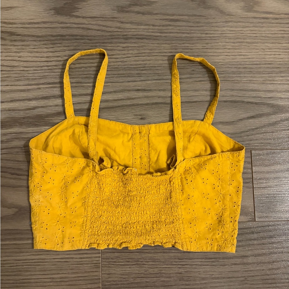 Garage Yellow Eyelet Button-Up Crop Top - Picture 2 of 5